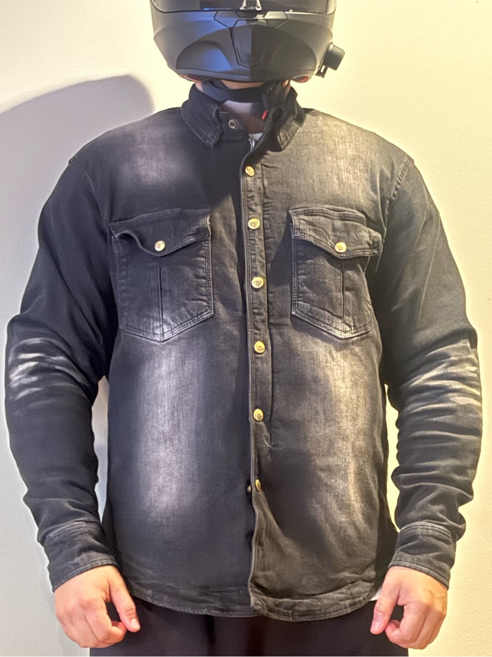 Men's Washed Black Button-Front Shirt Jacket